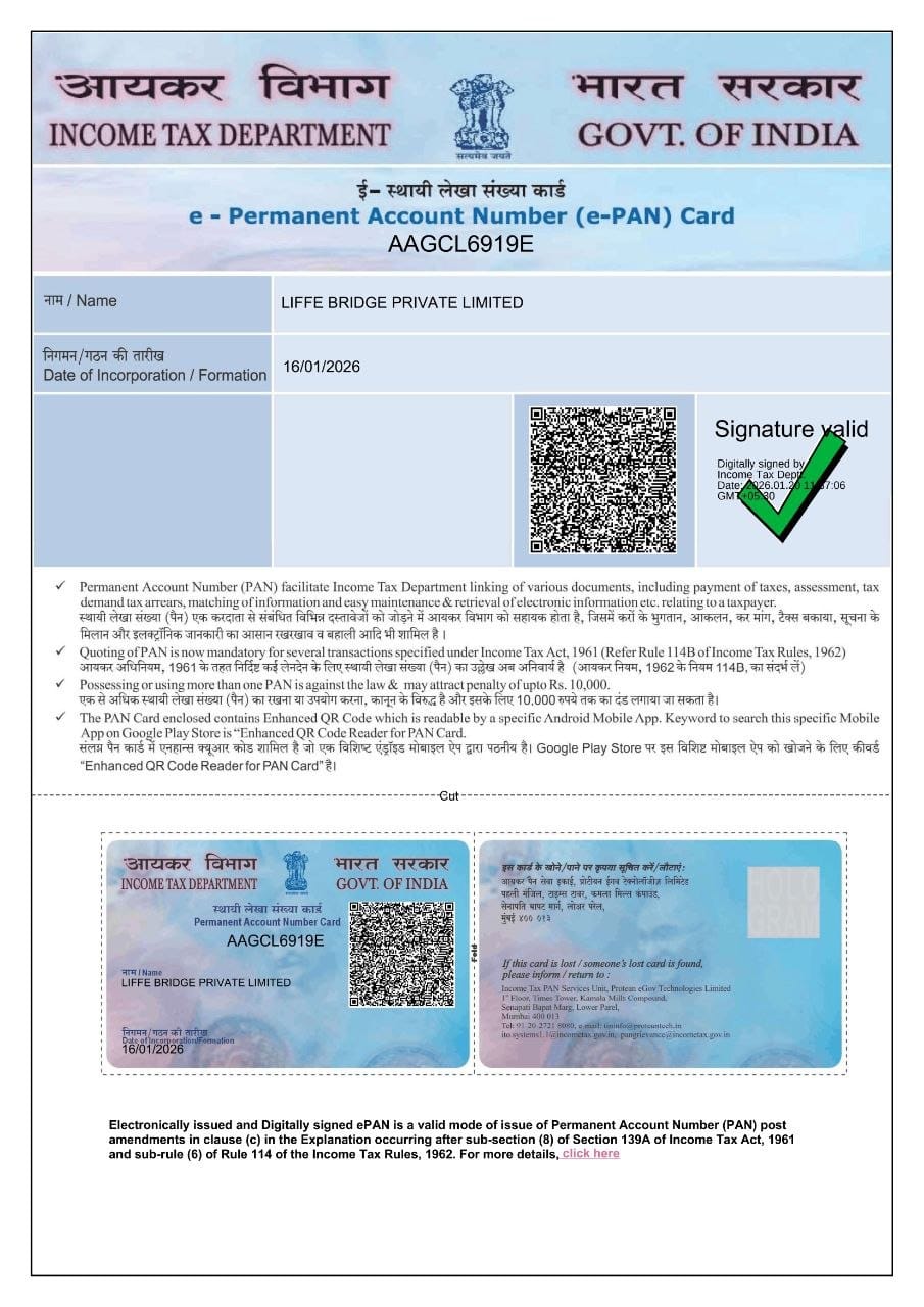 Pan Card Liffe Bridge